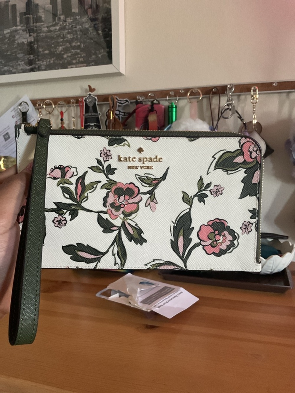Kate Spade Floral Wristlet - Cream and Pink- like new